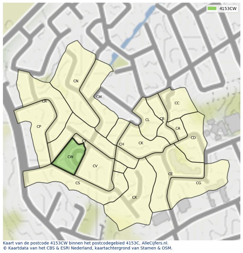 Afbeelding van het postcodegebied 4153 CW op de kaart.