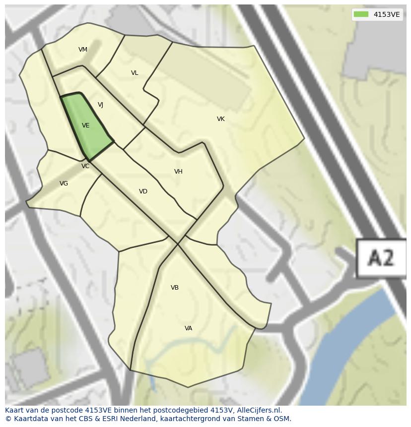 Afbeelding van het postcodegebied 4153 VE op de kaart.