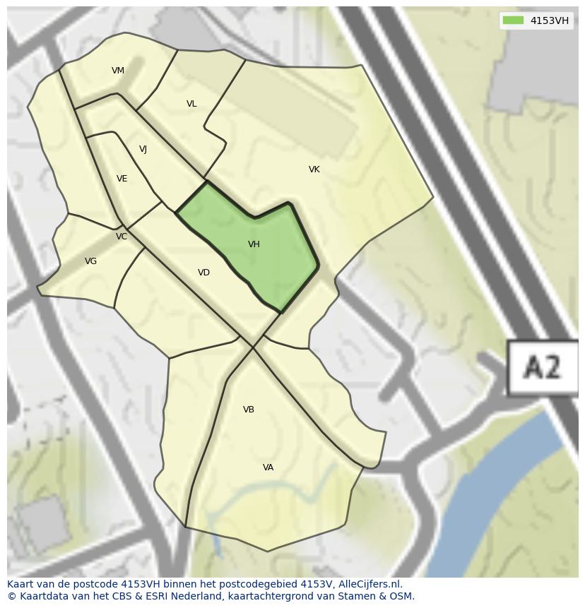 Afbeelding van het postcodegebied 4153 VH op de kaart.