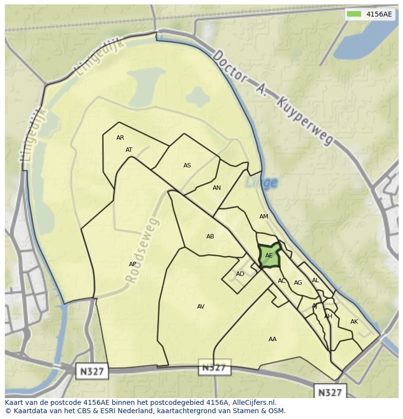 Afbeelding van het postcodegebied 4156 AE op de kaart.
