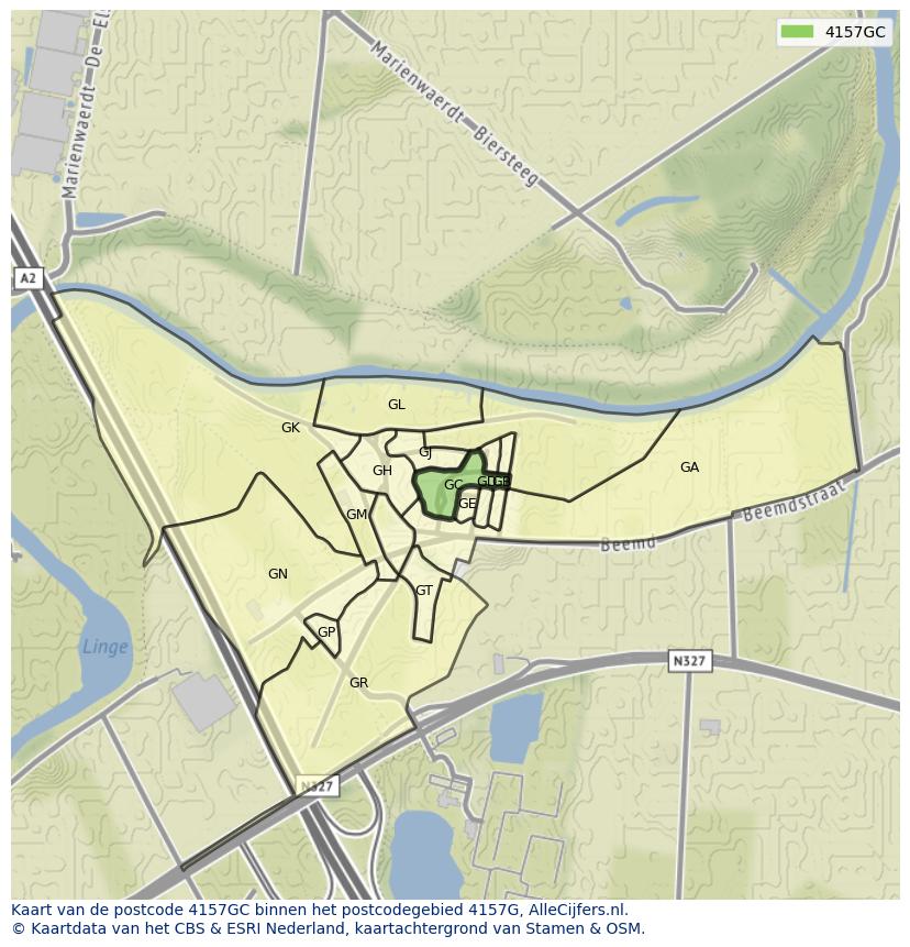 Afbeelding van het postcodegebied 4157 GC op de kaart.