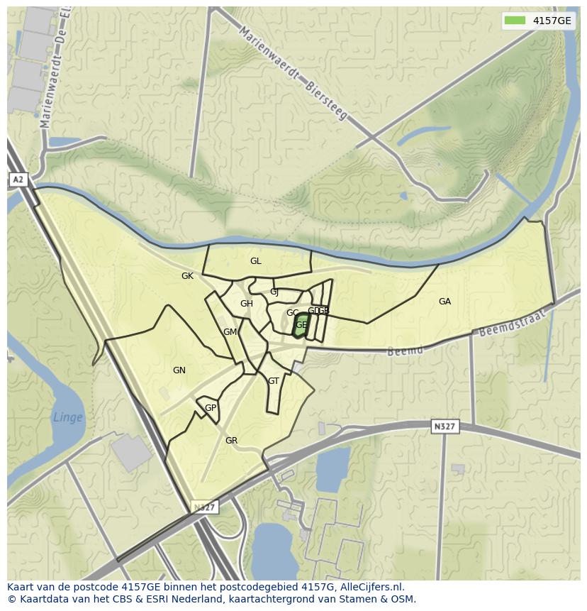 Afbeelding van het postcodegebied 4157 GE op de kaart.
