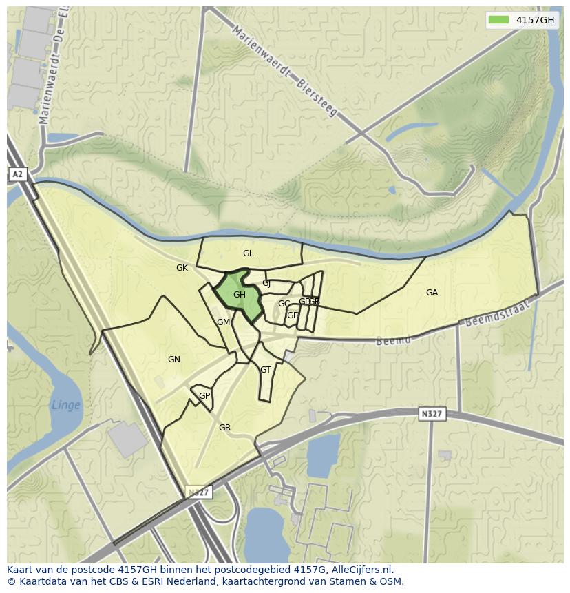 Afbeelding van het postcodegebied 4157 GH op de kaart.