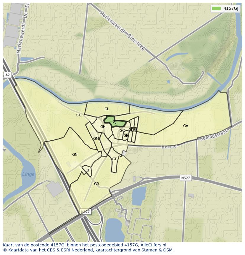Afbeelding van het postcodegebied 4157 GJ op de kaart.