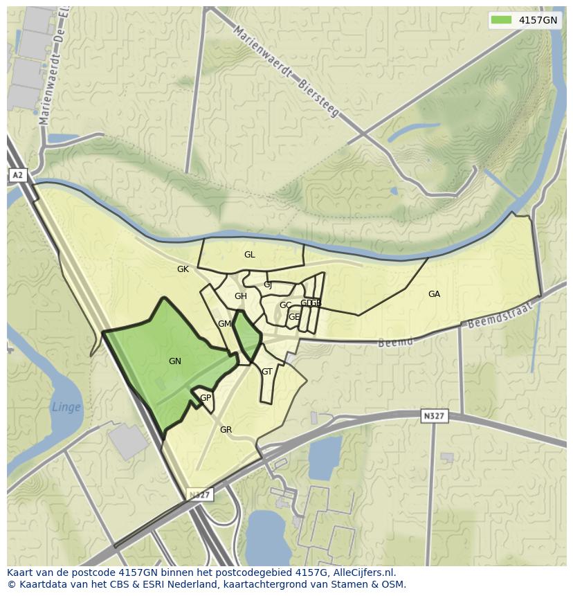 Afbeelding van het postcodegebied 4157 GN op de kaart.