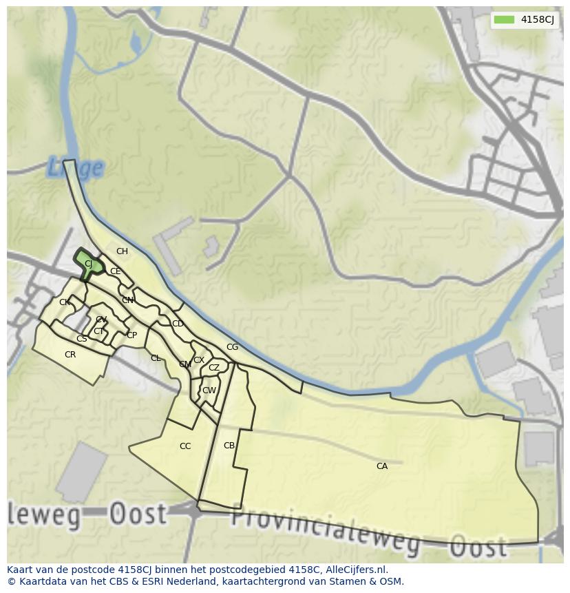 Afbeelding van het postcodegebied 4158 CJ op de kaart.