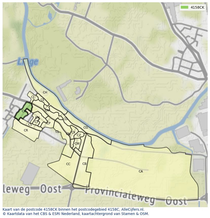 Afbeelding van het postcodegebied 4158 CK op de kaart.