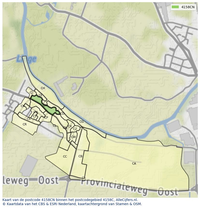 Afbeelding van het postcodegebied 4158 CN op de kaart.
