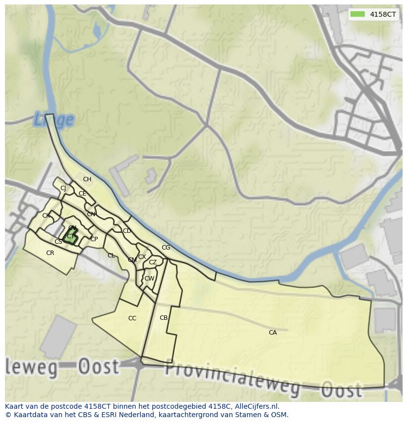 Afbeelding van het postcodegebied 4158 CT op de kaart.