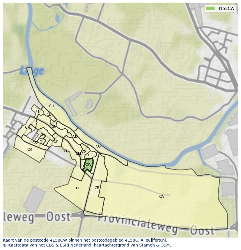 Afbeelding van het postcodegebied 4158 CW op de kaart.