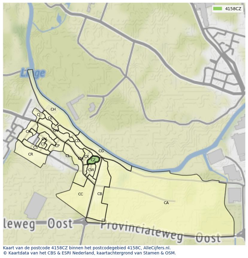 Afbeelding van het postcodegebied 4158 CZ op de kaart.