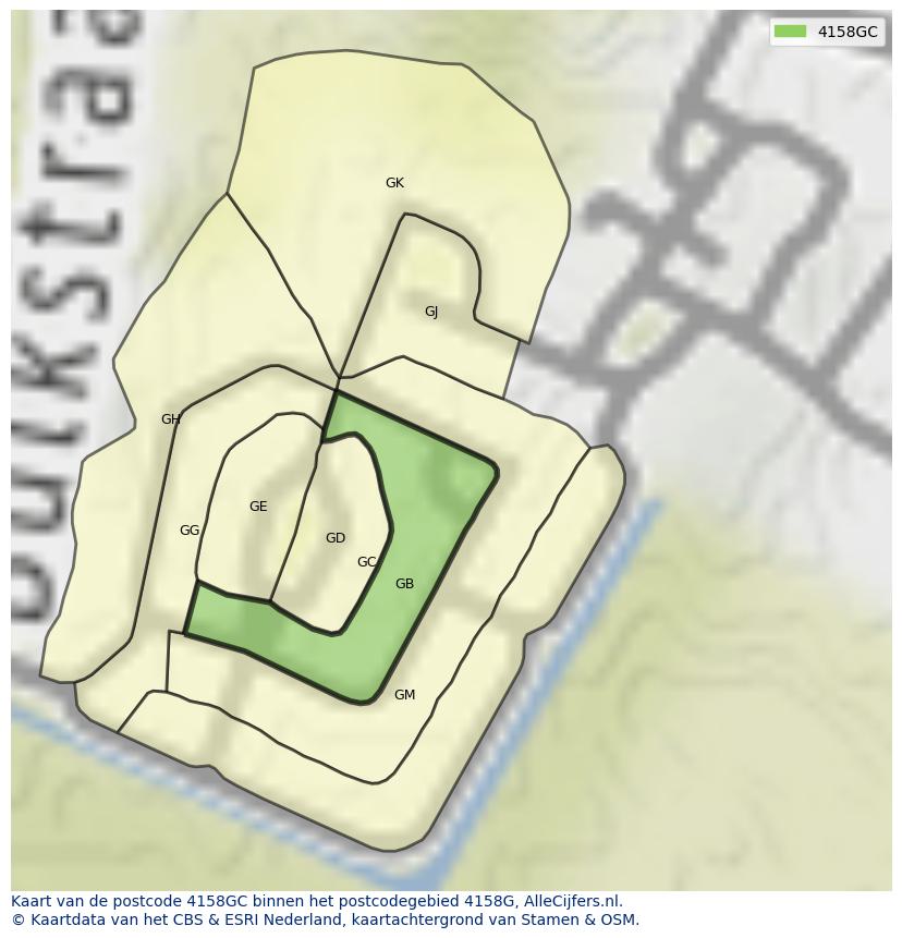 Afbeelding van het postcodegebied 4158 GC op de kaart.