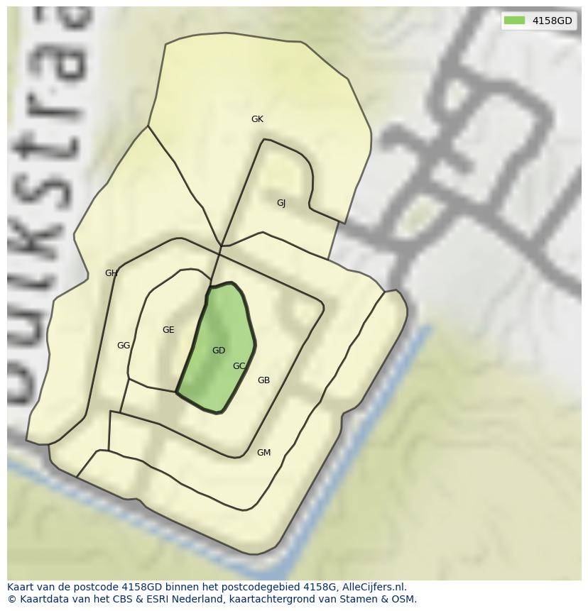 Afbeelding van het postcodegebied 4158 GD op de kaart.
