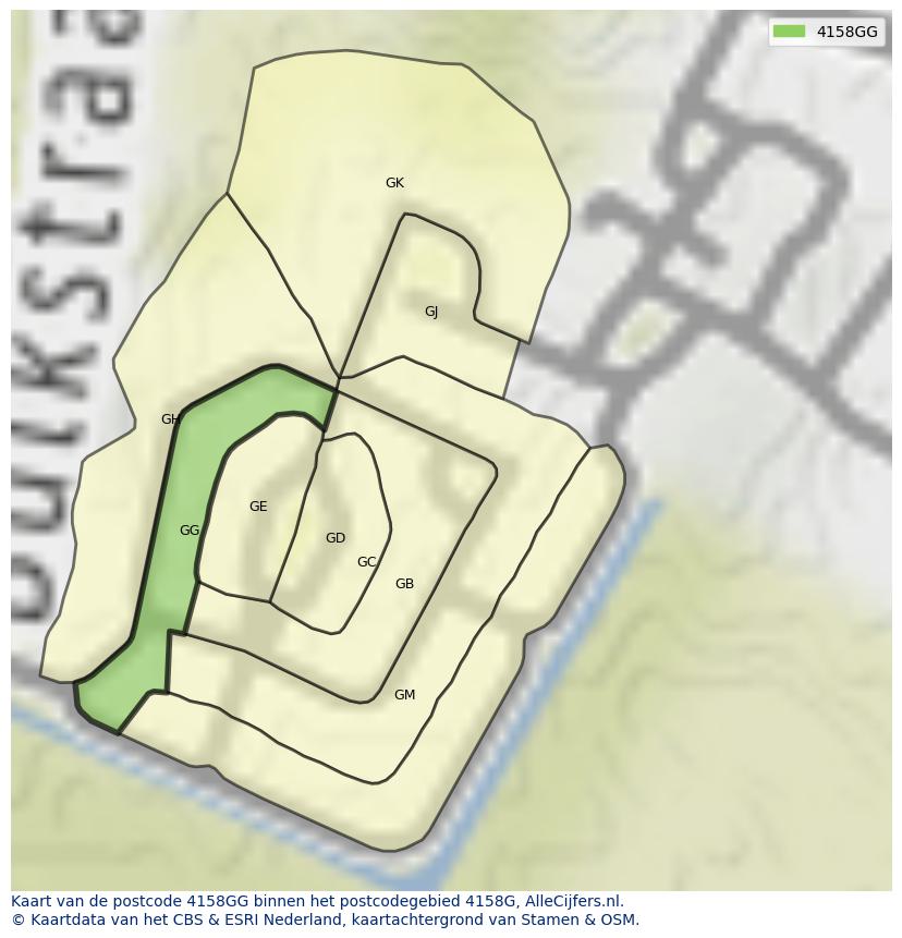 Afbeelding van het postcodegebied 4158 GG op de kaart.
