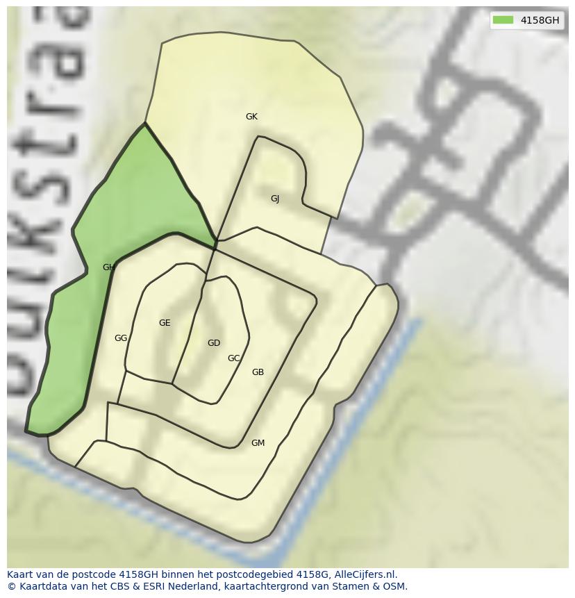 Afbeelding van het postcodegebied 4158 GH op de kaart.