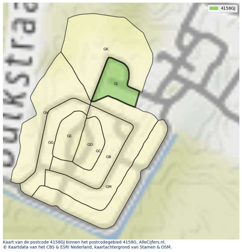 Afbeelding van het postcodegebied 4158 GJ op de kaart.