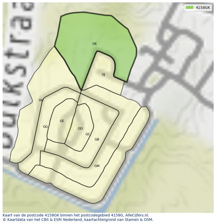 Afbeelding van het postcodegebied 4158 GK op de kaart.
