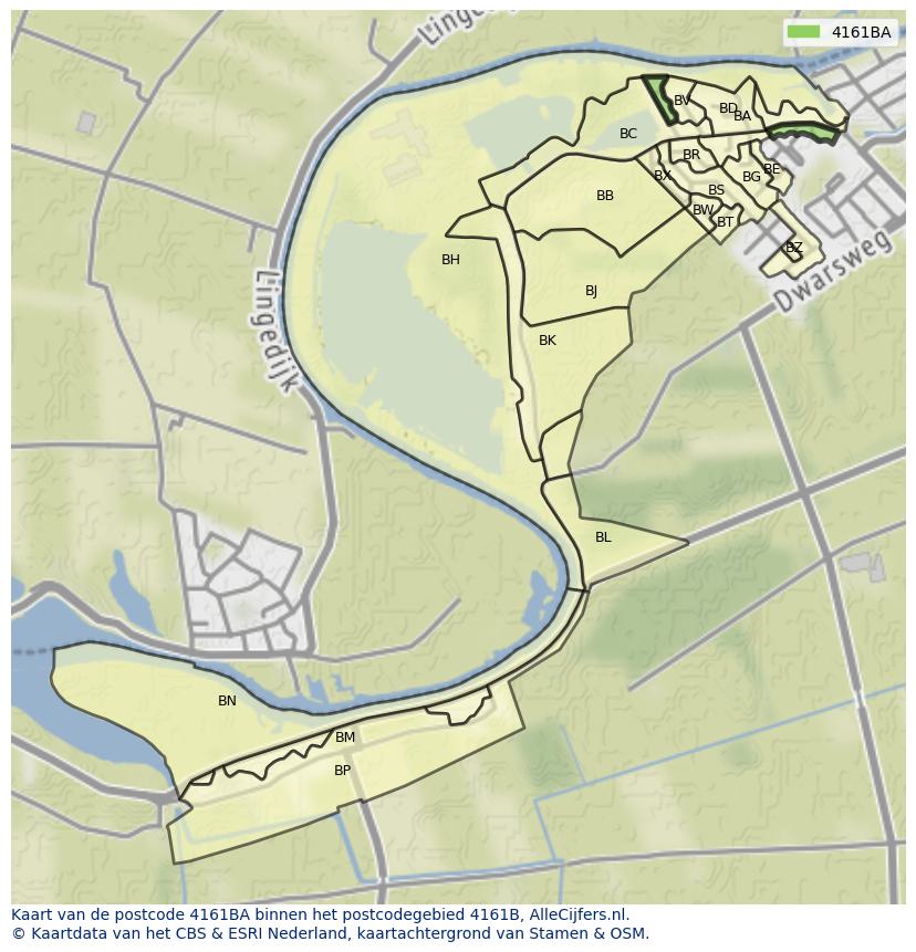 Afbeelding van het postcodegebied 4161 BA op de kaart.