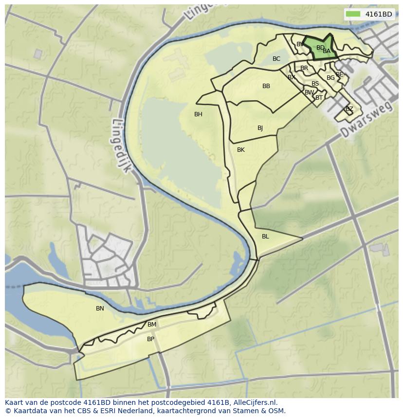 Afbeelding van het postcodegebied 4161 BD op de kaart.