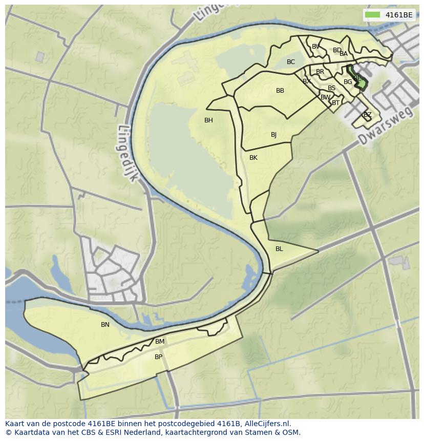Afbeelding van het postcodegebied 4161 BE op de kaart.