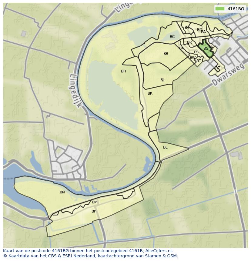 Afbeelding van het postcodegebied 4161 BG op de kaart.