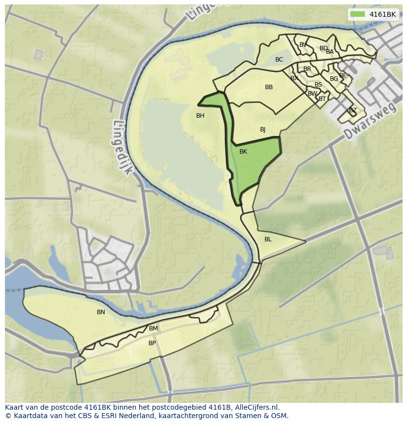 Afbeelding van het postcodegebied 4161 BK op de kaart.