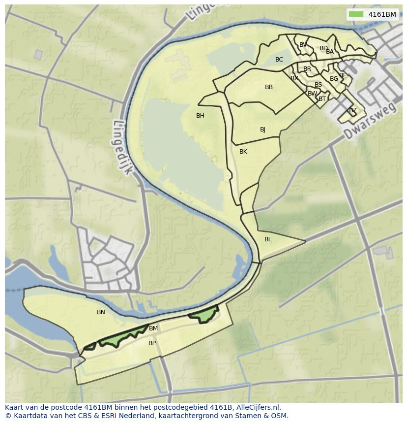 Afbeelding van het postcodegebied 4161 BM op de kaart.