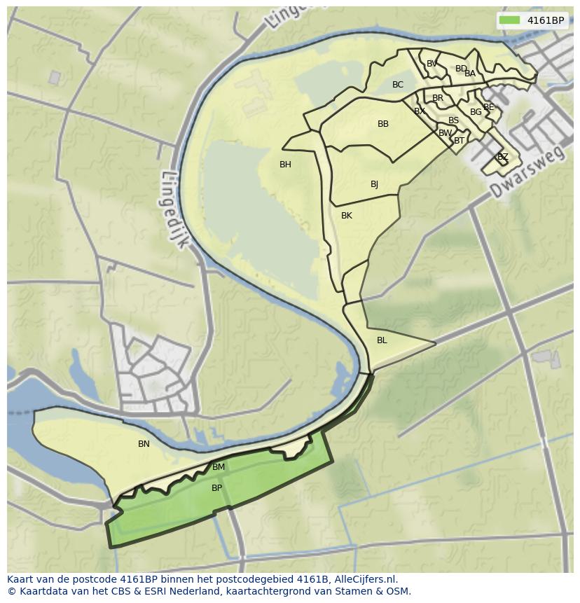 Afbeelding van het postcodegebied 4161 BP op de kaart.