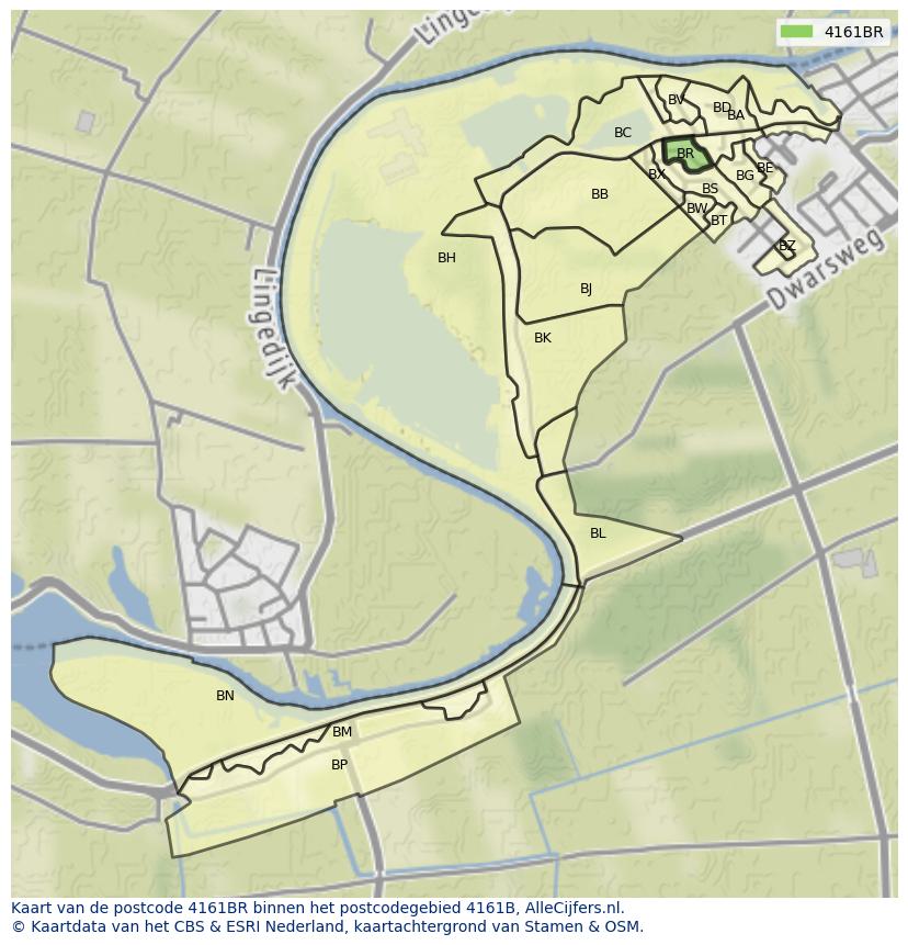 Afbeelding van het postcodegebied 4161 BR op de kaart.