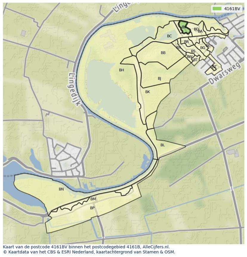 Afbeelding van het postcodegebied 4161 BV op de kaart.