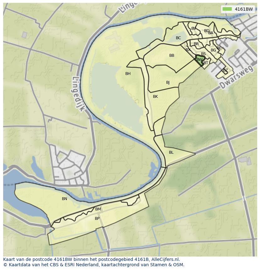 Afbeelding van het postcodegebied 4161 BW op de kaart.