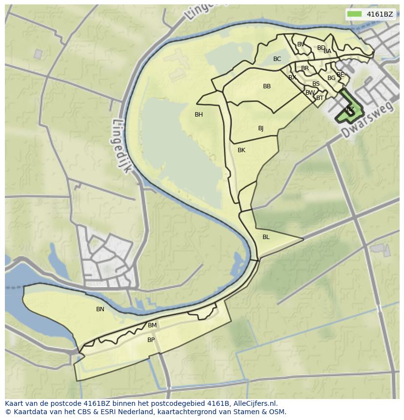 Afbeelding van het postcodegebied 4161 BZ op de kaart.