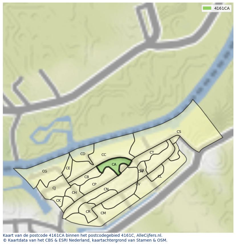 Afbeelding van het postcodegebied 4161 CA op de kaart.