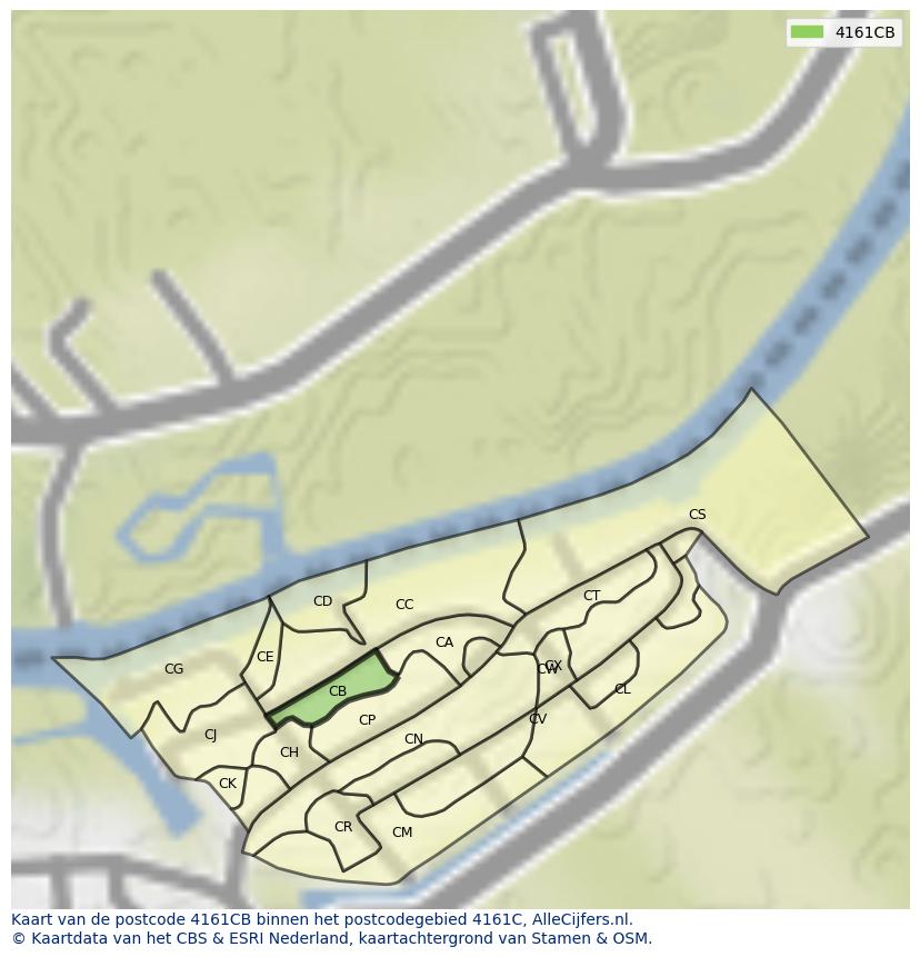 Afbeelding van het postcodegebied 4161 CB op de kaart.