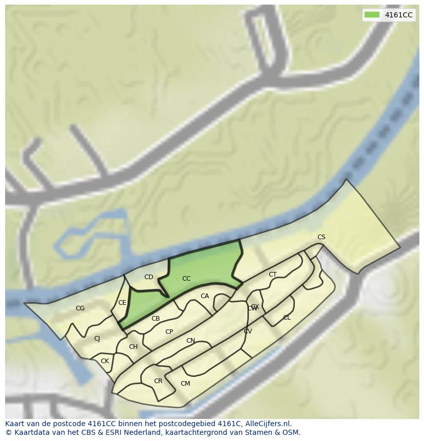 Afbeelding van het postcodegebied 4161 CC op de kaart.