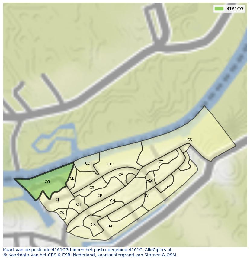 Afbeelding van het postcodegebied 4161 CG op de kaart.