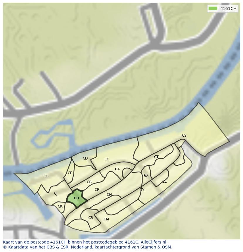 Afbeelding van het postcodegebied 4161 CH op de kaart.