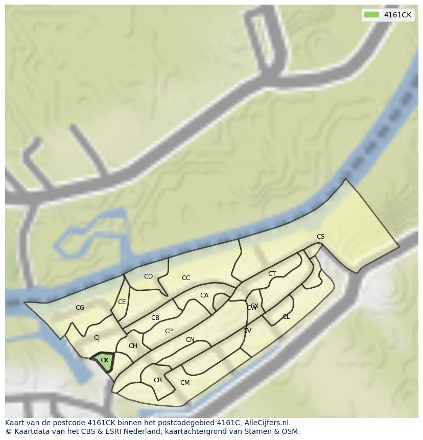 Afbeelding van het postcodegebied 4161 CK op de kaart.