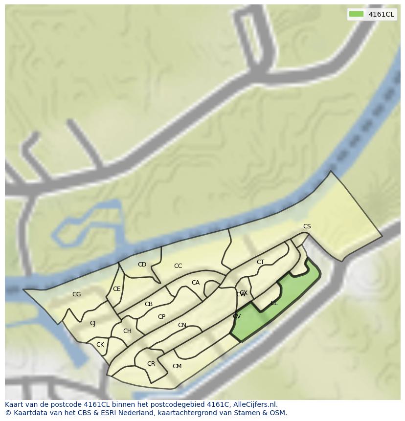 Afbeelding van het postcodegebied 4161 CL op de kaart.