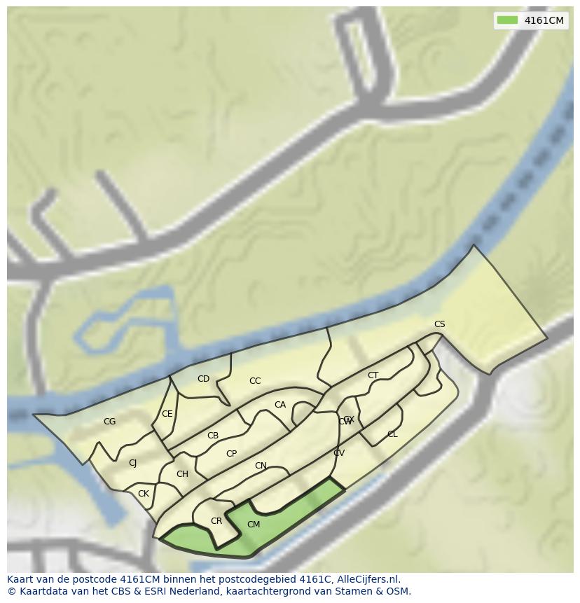 Afbeelding van het postcodegebied 4161 CM op de kaart.