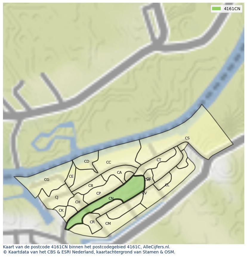 Afbeelding van het postcodegebied 4161 CN op de kaart.