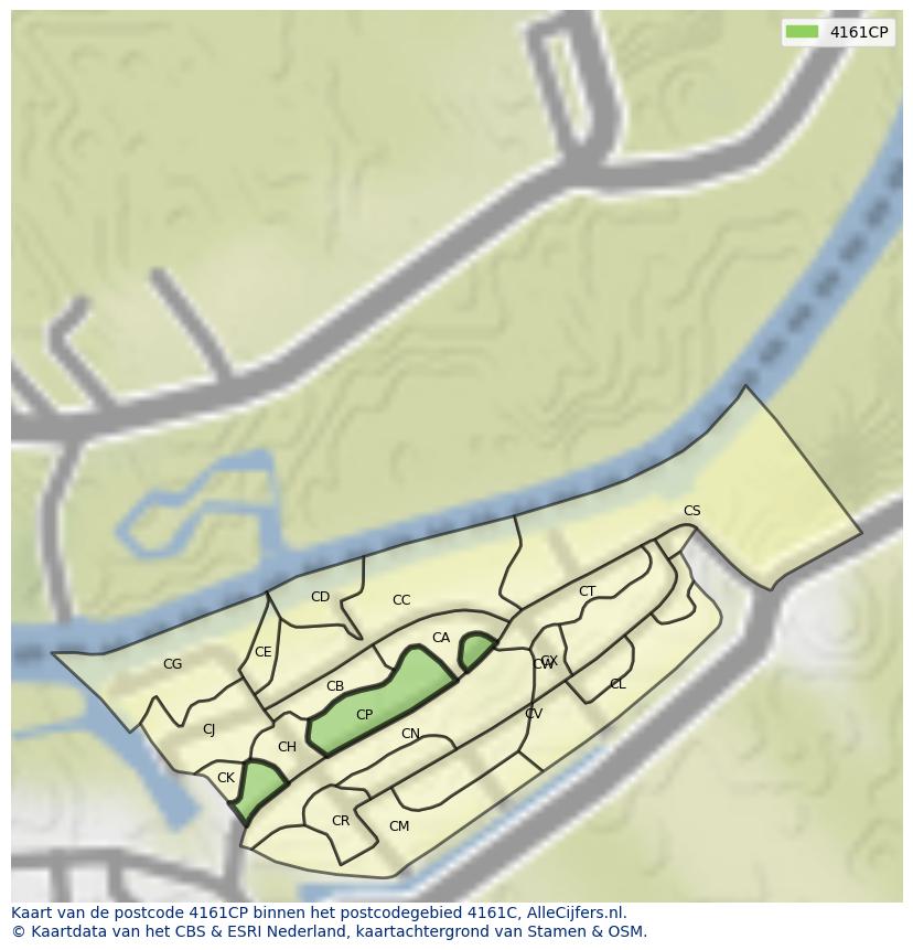 Afbeelding van het postcodegebied 4161 CP op de kaart.