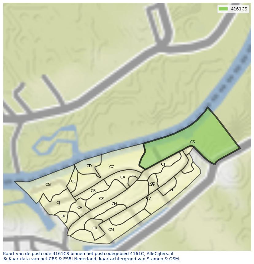 Afbeelding van het postcodegebied 4161 CS op de kaart.
