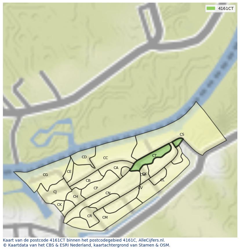 Afbeelding van het postcodegebied 4161 CT op de kaart.