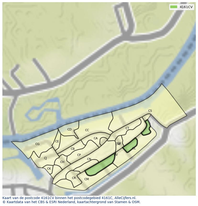 Afbeelding van het postcodegebied 4161 CV op de kaart.