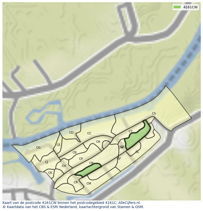 Afbeelding van het postcodegebied 4161 CW op de kaart.