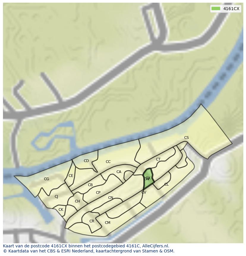 Afbeelding van het postcodegebied 4161 CX op de kaart.