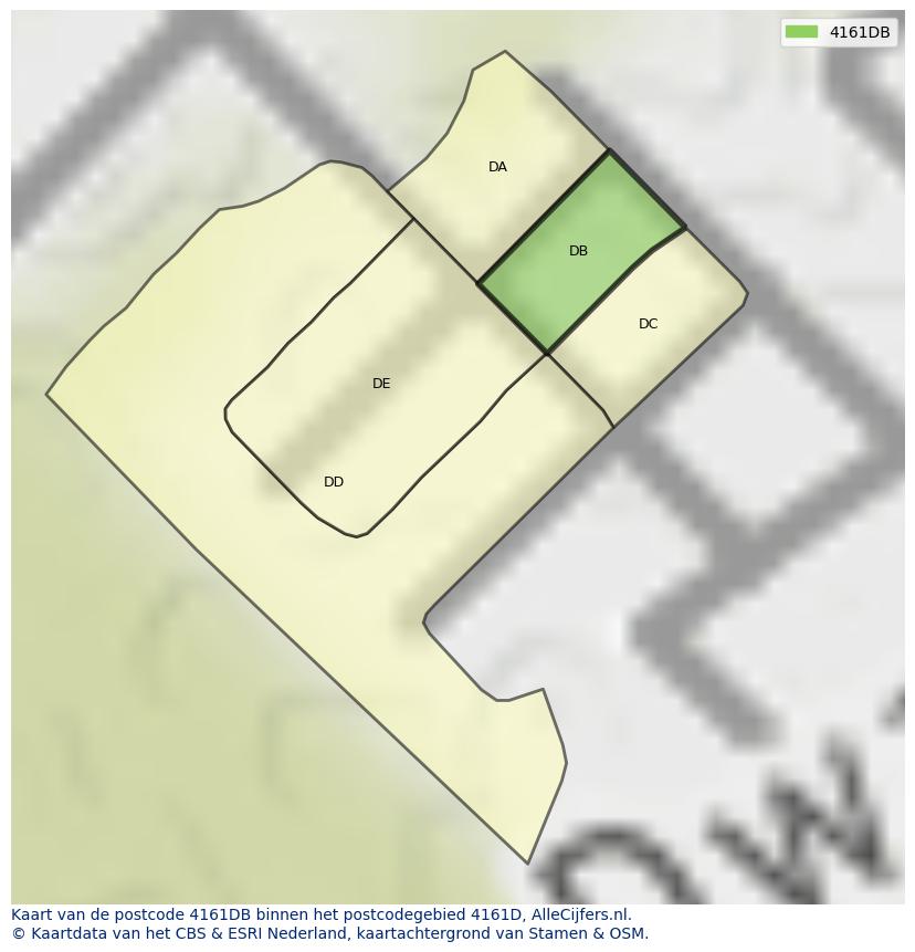 Afbeelding van het postcodegebied 4161 DB op de kaart.