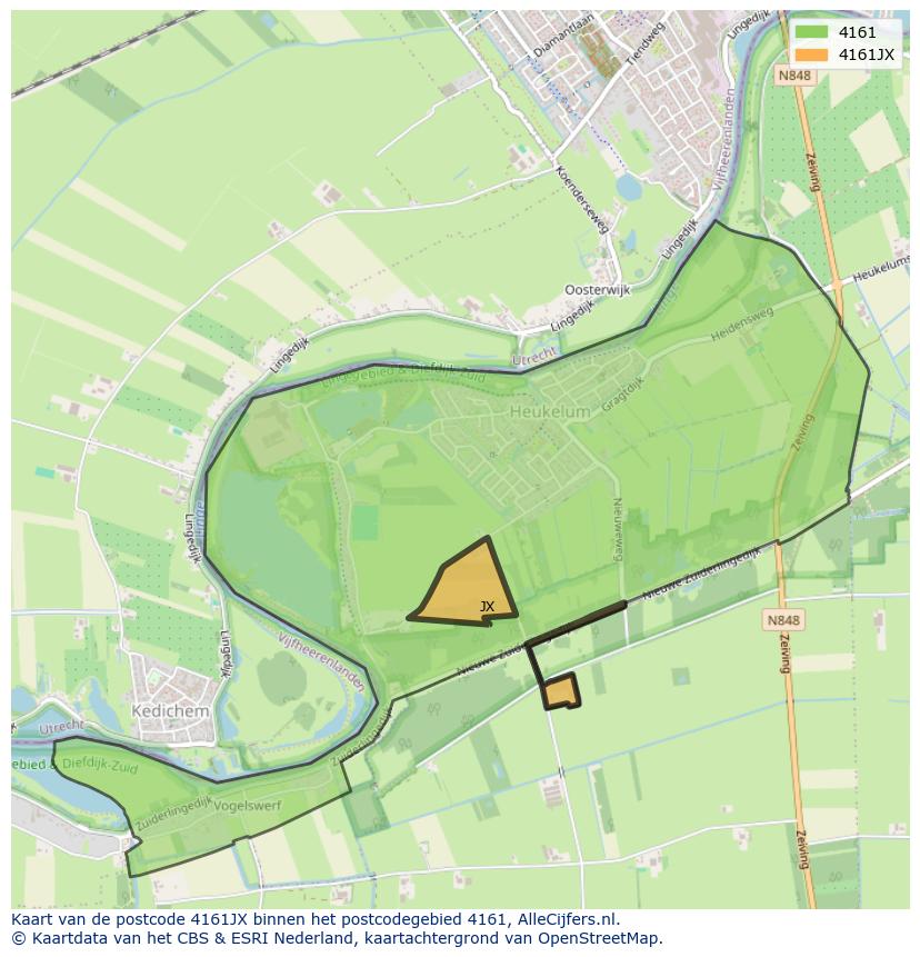 Afbeelding van het postcodegebied 4161 JX op de kaart.