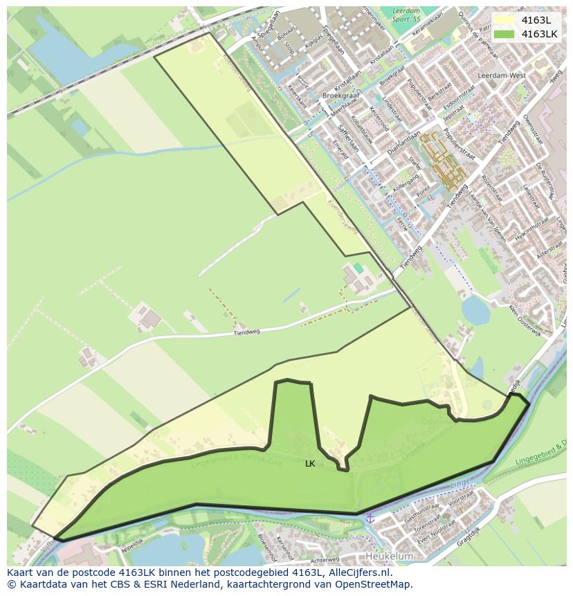 Afbeelding van het postcodegebied 4163 LK op de kaart.